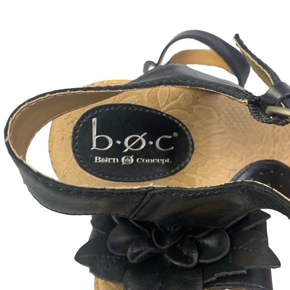b.o.c. Black Soft Leather Flower Slingback Cork Heels Sandals Sz 9/40.5 - Picture 6 of 9